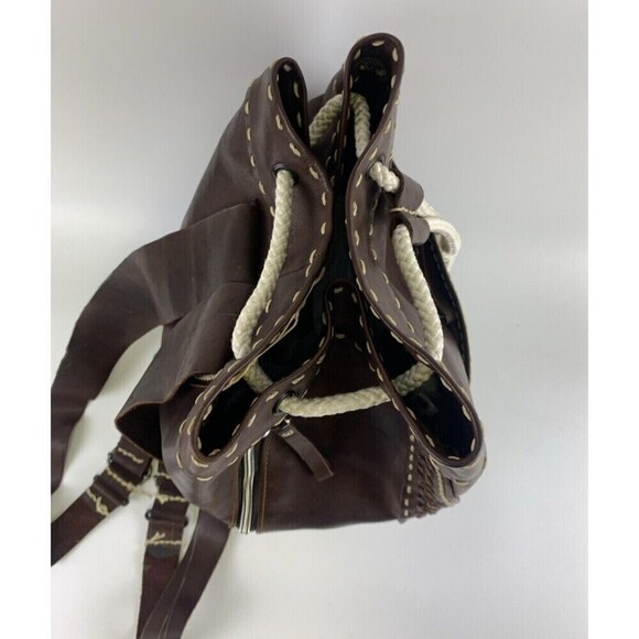 Unbranded Leather Backpack Drawstring Bucket Brown Embroidered Multicolored main image 5